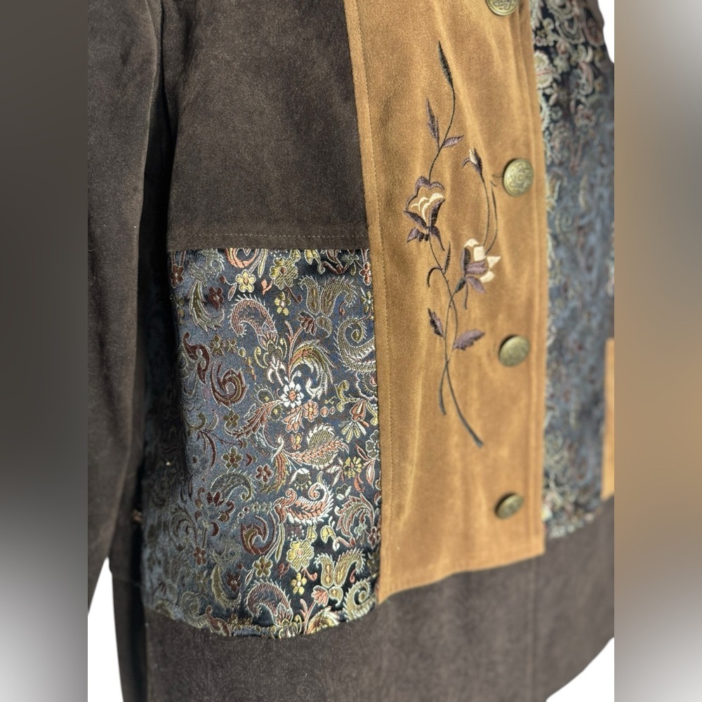 Notations Patchwork Brown Blazer Womens Jacket Si… - image 5